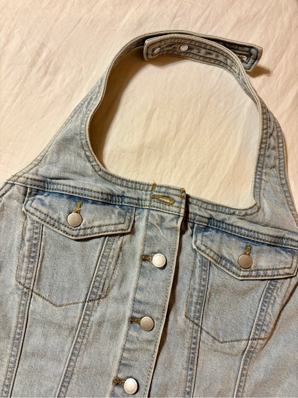 Universal Thread Light Wash Denim Halter Top